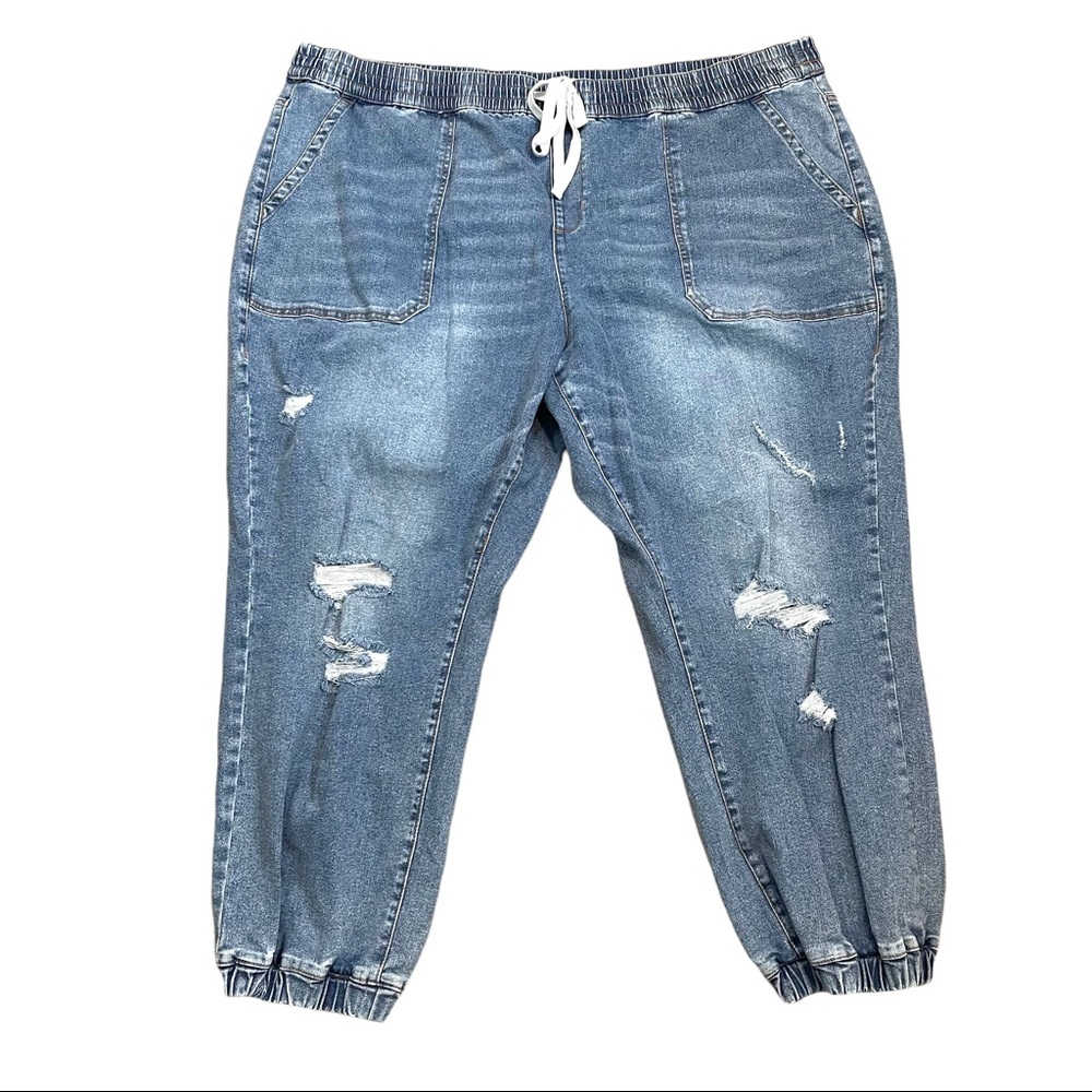 Lane Bryant Jean Joggers Signature Fit Mid Rise Boyfriend Drawstring, Size 26